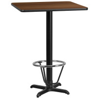 Flash Furniture XU-WALTB-2424-T2222B-3CFR-GG 24'' Square Walnut Laminate Table Top with 22'' x 22'' Bar Height Table Base and Foot Ring 